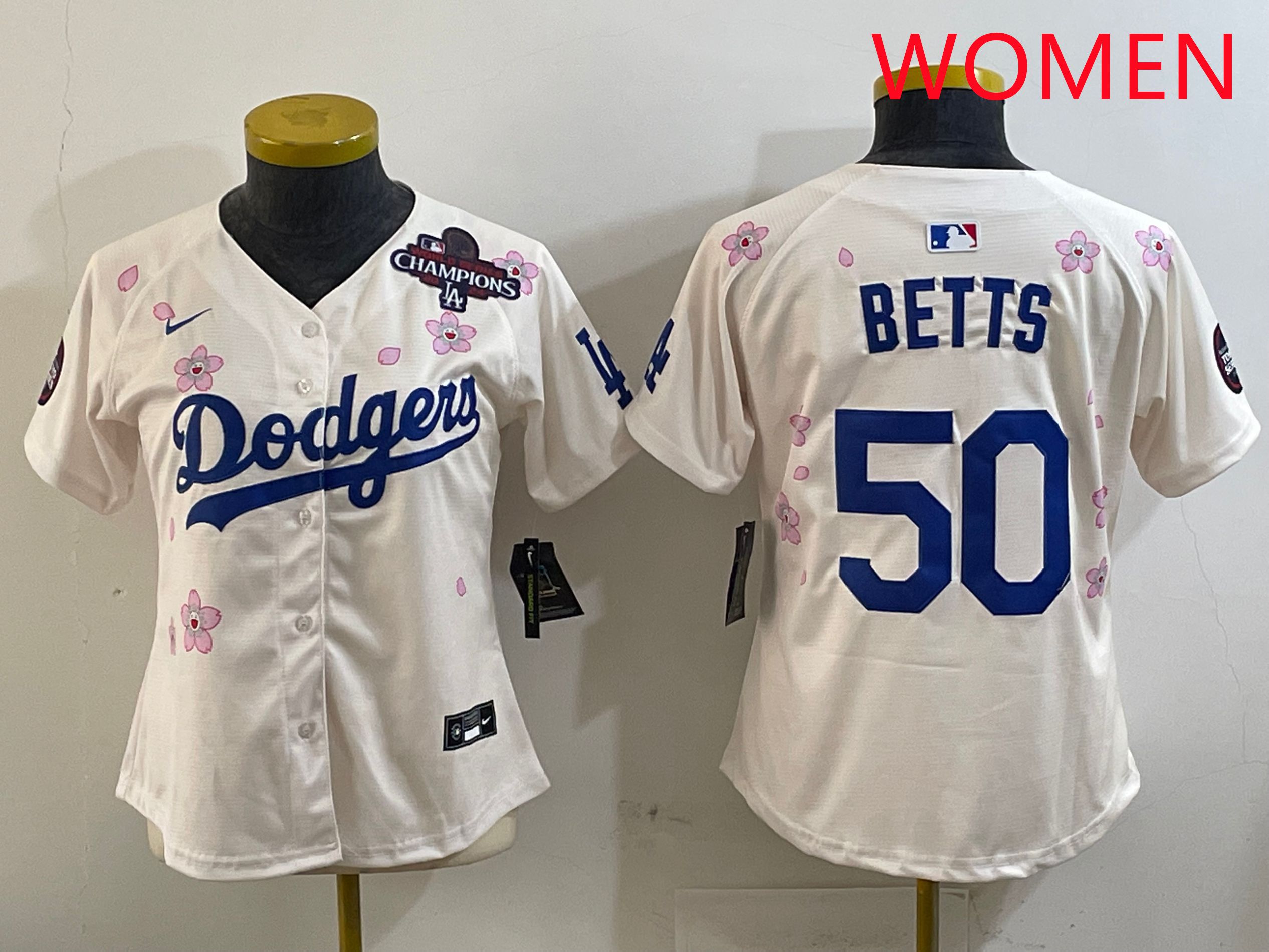 Women Los Angeles Dodgers 50 Betts Cream Sakura Edition 2025 Nike MLB Jersey style 2